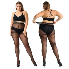 Yilanmy Women's Plus Size Tights 4 Pairs 20 Denier Control Top Sheer Soft Pantyhose(Black-XXXL)