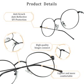 LifeArt Blue Light Blocking Glasses, Anti Eyestrain, Computer Reading Glasses, Gaming Glasses, TV Glasses for Women Men, Stylish Unisex Alloy Round Frame (Matte Black, 1.50 Magnification)