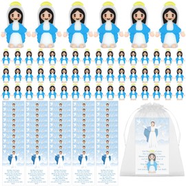 50 Sets Mini Virgin Mary Figures Religious Tiny Virgin Mary Figurine Prayer Cards Organza Bags Rubber Mother Mary Doll Church Gift for Sunday School Baptism Activities Easter Party Supplies