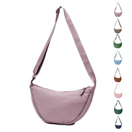 LOCCY Women's Half Moon Crossbody Shoulder Bag, Hobo Halfmoon Bag, Plain Nylon Crossbody Bag, Women's Half Moon Shoulder Bag with Adjustable Shoulder Strap for Women Travel, yam root purple