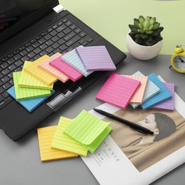Paquete de 16 notas adhesivas forradas de 3 x 3 pulgadas, bloc de notas superadherentes de potencia, colores brillantes, para puertas de ventanas, rec