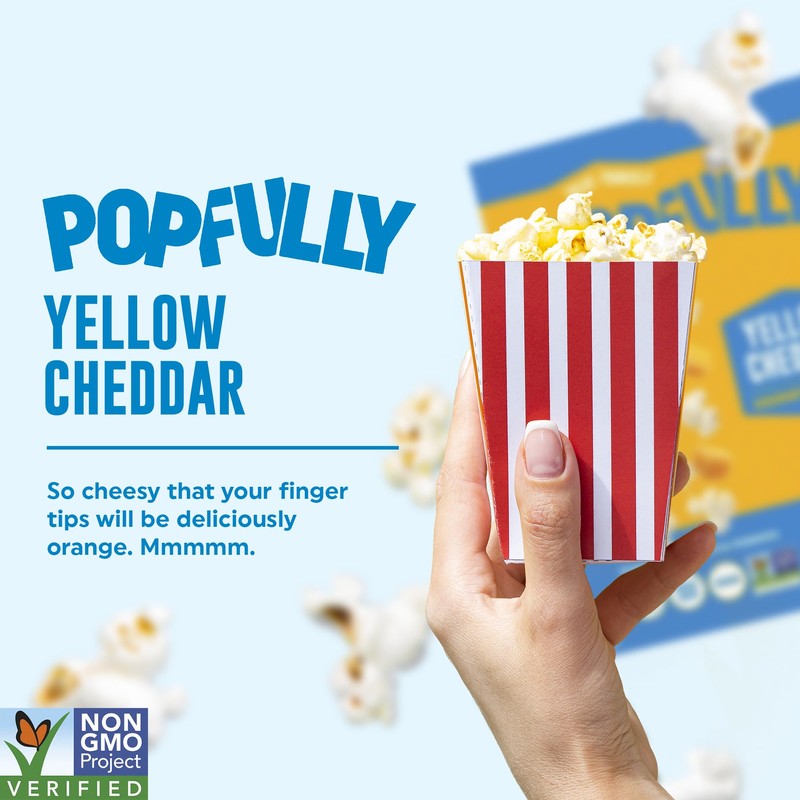 POPFULLY Yellow Cheddar Popcorn, Sharing Bags, Classic Cheese Flavor, Bulk