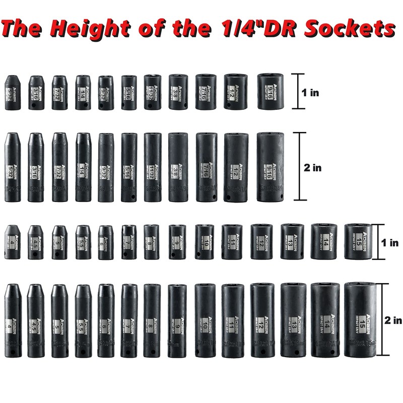 AOBEN 1/4-Inch Drive Impact Socket Set, 54 Pieces, 6 Point,