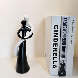 PIGPIGFLY Couple Hugging Statue, Decorative Figures, Decorative Living Room, Home Store Decoration, Modern Abstract Art Sculptures Decoration, Office Decorations, Polyresin, Gift (White + Black)