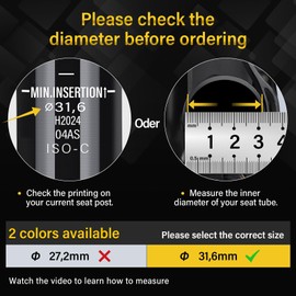 31.6 mm diameter spring-loaded seat post, lightweight and adjustable, spring-loaded seat post, spring seat post