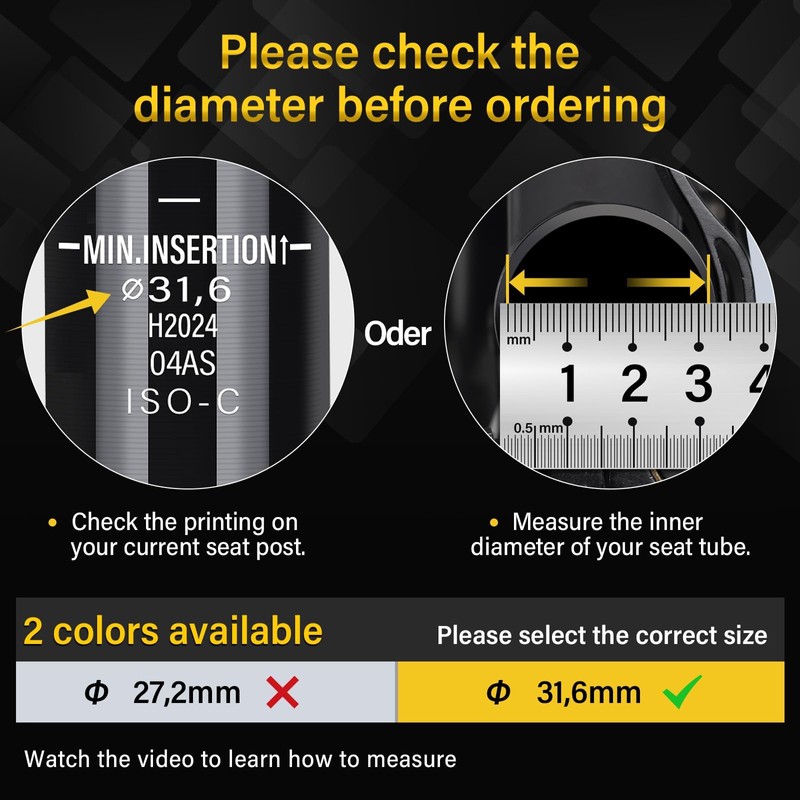 31.6 mm diameter spring-loaded seat post, lightweight and adjustable, spring-loaded
