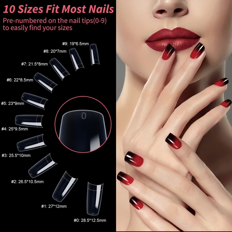 500 x False Nail Tips, Artificial Nails, Transparent Acrylic Fake