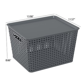 Gainhope 6-Pack Large Plastic Storage Baskets with Lid, 13.98" x 11.57" x 8.66", Stackable Storage Container Organizer Bins for Office, Bathroom, Kitchen, Pantry, Gray