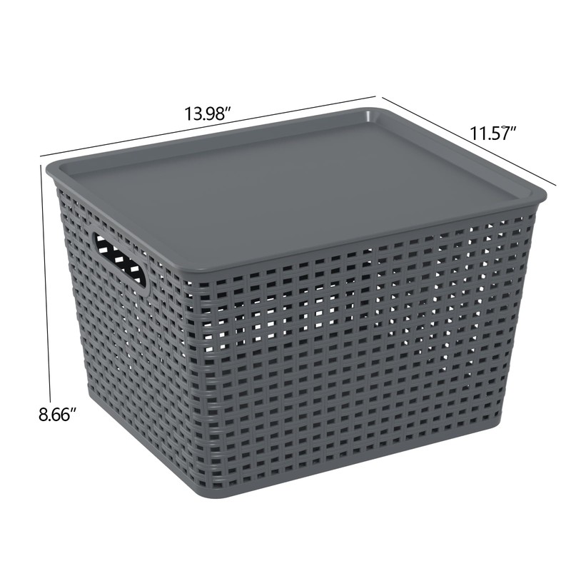Gainhope 6-Pack Large Plastic Storage Baskets with Lid, 13.98" x