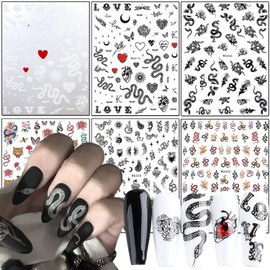 Snake Nail Art Stickers, Cartoon Snake Nail Art Decals Holographic 3D Snake Self-Adhesive Sticker Nail Art Design Animal Nail Decal Decoration for Women Girls Manicure Tips DIY Acrylic Nails Supplies
