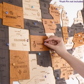 HYPERI 3D Wooden USA Map Wall Art, Large Wall Décor - US Travel Map with Push Pins - Housewarming Gifts New Home - Wall Art For Home & Kitchen or Office (M - Prime)