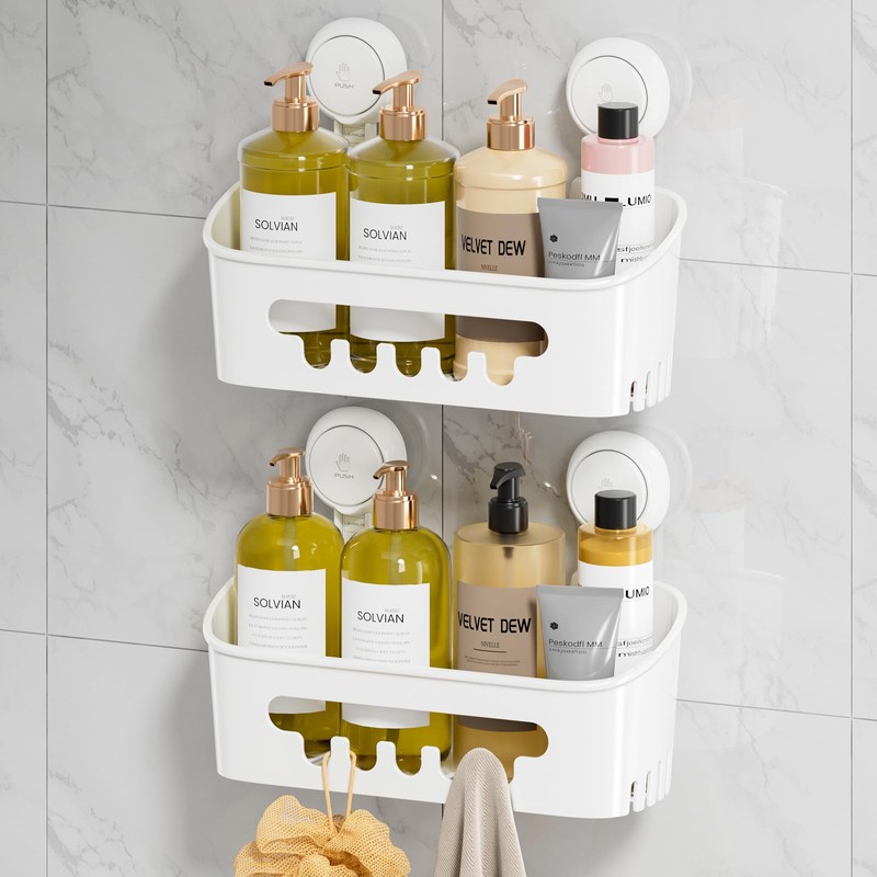 LEVERLOC Shower Caddy Suction Cup 2 Pack, Shower Organizer Removable