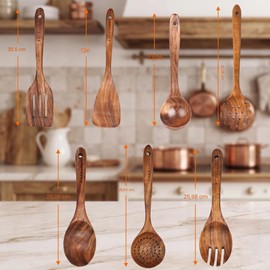 Wooden Spoons for Cooking, 7 Pieces, Wooden Utensils for Cooking, Kitchen Utensils Set, Wooden Cooking Utensils, Wooden Spatulas for Cooking