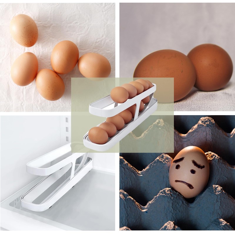 Eabdice Egg Holder Refrigerator, Automatic Rolling Egg Dispenser, Rolling Egg