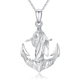 YEESIA Jesus Cross Necklace, 925 Sterling Silver, Sacred Amulet Necklace, Jesus Anchor Pendant Necklace, Religious Protection Pendant Jewellery, Gift for Men Women, Sterling Silver, No Gemstone