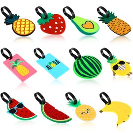 Chivao 12 Pcs Funny Luggage Tags for Suitcase Cute Travel Baggage Bag Tags Luggage Identifier Colorful Suitcase Labels for Women Men (Fruit Style)
