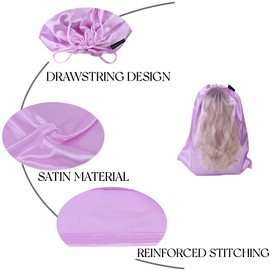 GONGKANGYUAN 12 Pcs Satin Wig Bags with Drawstring Satin Bag for Packaging Hair Extensions Wigs Soft Silk Pouches Hair Tools Storage Bags for Home and Salon (Violets)