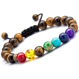 Hamoery Men Women 8mm Lava Rock Chakra Beads Bracelet Braided Rope Stone Agate Bracelet Bangle(Tiger Eye)