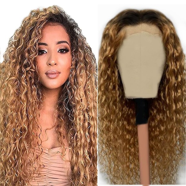 AiPliantfis Women's Wigs Lace Front Wig Human Hair Blonde Curly Wig Free Part Wig Hair Brazilian Remy Hair Grade 8A Unprocessed Virgin Hair Wig Lace Front Wig for Women 28 Inches
