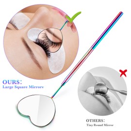 2 Espejos de Extensión de Pestañas Espejo con Forma de Corazón para Extensiones de Pestañas del Día de San Valentín Espejo de Pestañas de Acero Inoxidable Espejo de Color del Arco Iris