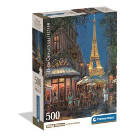 Clementoni Puzzle Collection - Night at The Eiffel Café 500 Pieces, Compact Box - Puzzle for Adults 14-99 Years, Gift for Men and Women, Paris, Made in Italy, 35577