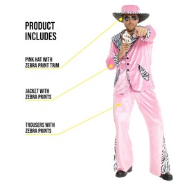 Morph Men's Pimp Costume, Velvet Suit for Stag Night, Party Costume