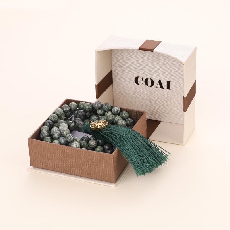 COAI 108 Mala Chain Gemstone Hand-Knotted Tassel, Base Metal