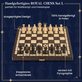 Royal Chess Set | Master of Chess | Chess Board Wood High Quality 35 cm | Handmade Chess Board with Figures Large Chess Game Wood for Children and Adults