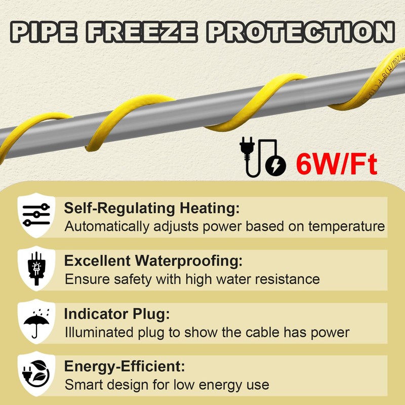 YeloDeer 18 Ft Pipe Heat Cable for Water Pipe Freeze