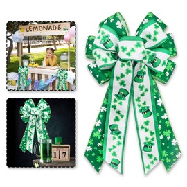 Habbiful Large St. Patrick's Day Bow for Wreath, St Patricks Day Wreath Bow for Front Door Fence Green White Shamrock Burlap Bow Irish Holiday Tree Topper Bow for Saint Patrick's Day Decoration