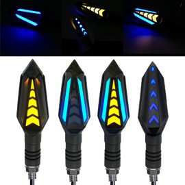 VRWEARE Universal 4Pcs Motorcycle Turn Signals Double Color Led Yellow Amber Flowing Blinker and Blue Daytime Running Indicator Compatible with Honda Harley Kawasaki Suzuki Yamaha (Black)