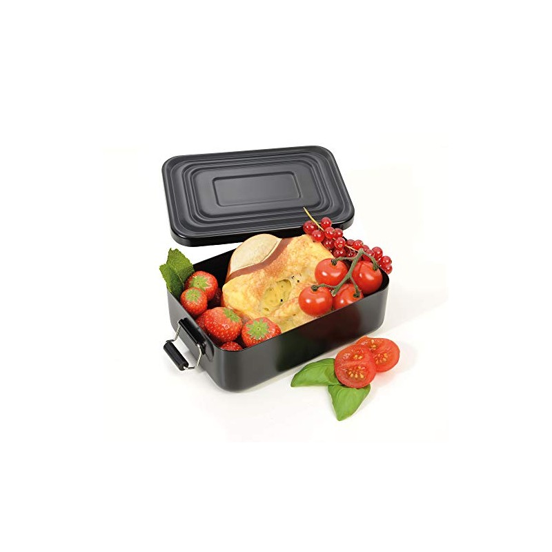 TROIKA BOX82 Lunch Box with Clip Lock Aluminium Black Size:
