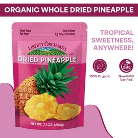 Liberty Orchard Organic Whole Dried Pineapple - Deliciously Sweet Dried Fruit Snack Packed with Fiber & Vitamins - Healthy Fruit Snack Ideal for Smoothies, Salads, & Baking - 2 Pack- 200g
