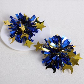 Ramadan Metallic Cheer Pom Pom Hair Clip Barrettes for Girls Women – Glitter Gold Blue Moon Star Hairpins,Ramadan Mubarak Decoration Accessories, Party Favor Gift for Kids