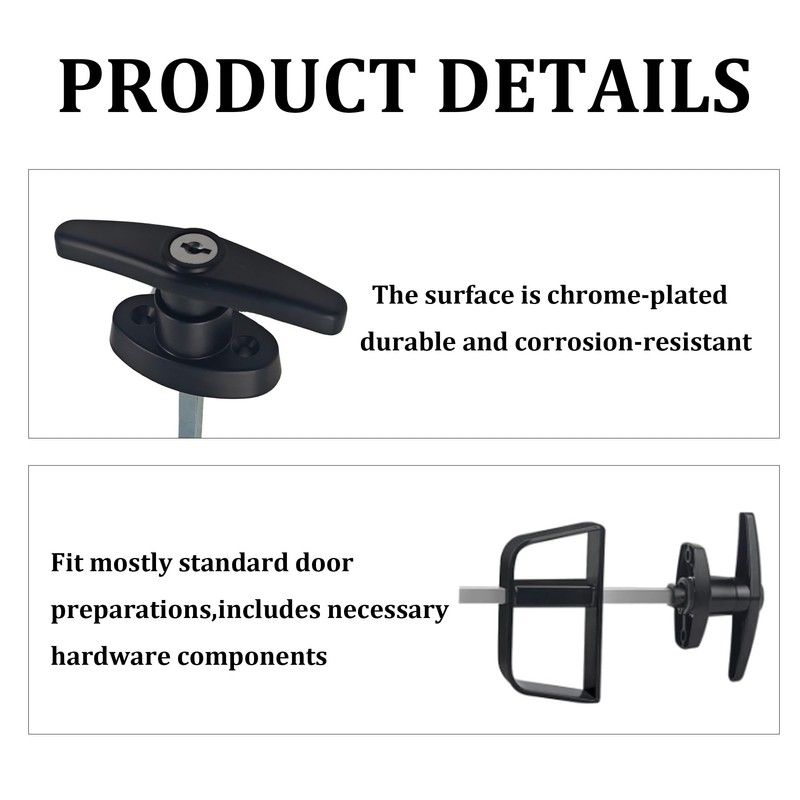 PDETVEO T-Handle Door Lock Set with 2 Security Keys, Heavy-Duty
