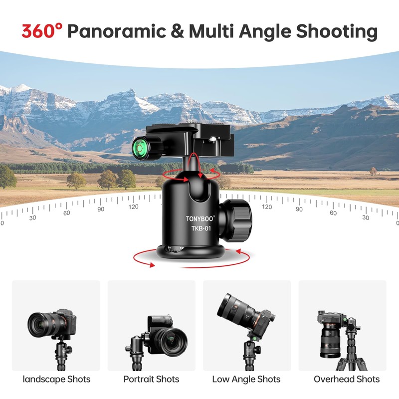 TONYBOO 61.5" Camera Tripod, Aluminum Tripod Monopod with Arca Swiss