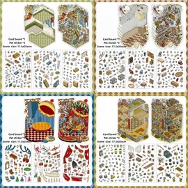 Große Größe 3D Miniatur Szene Aufkleber,4 Sets DIY Haus House Aufkleber Therapie für Erwachsene Niedliche Cartoon 3D Sticker Scene für Erwachsene Kinder Relief Stress Pass die Zeit