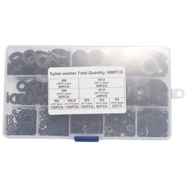 Bzocio 600Pcs Black Nylon Rubber Flat Washer Assortment Kit for M2 M2.5 M3 M4 M5 M6 M8 M10 M12 Plain Repair Washer Furniture Gasket Kit