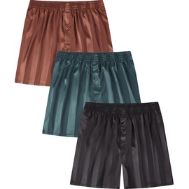 Jveyvth Men's Satin Boxers Pack Silky Boxer Shorts for Men, Silk Feeling Men's Underwear with Button Fly Pajamas Sleep Shorts