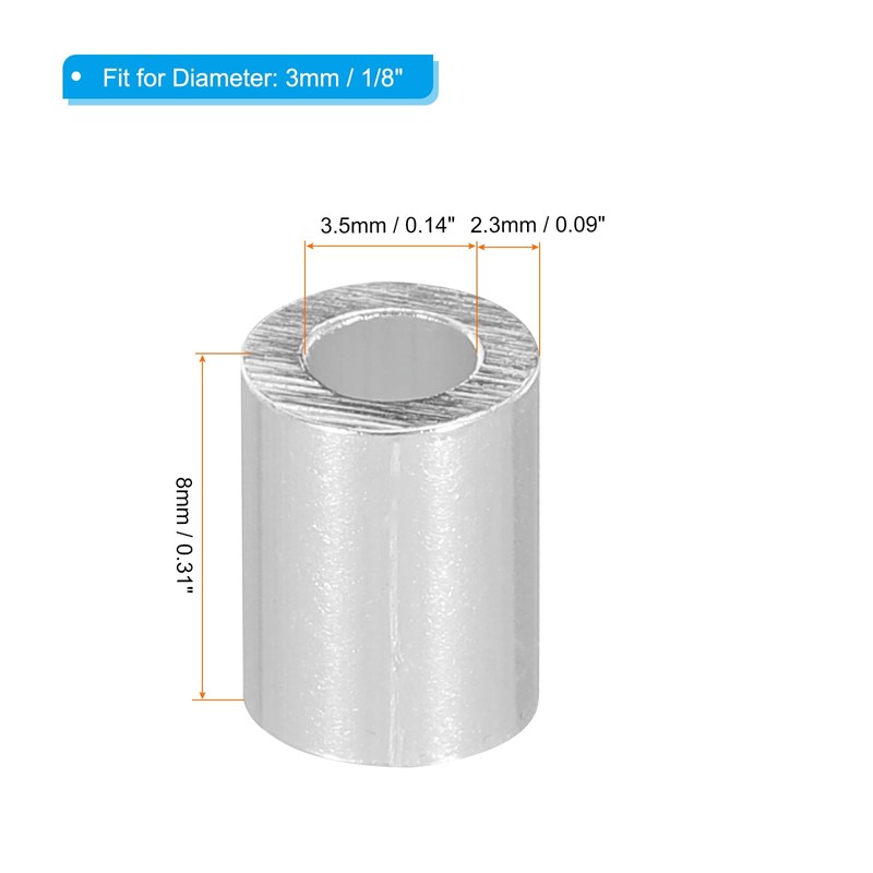 uxcell 1/8" 3mm Aluminum Crimping Loop Sleeve Single Round Ferrule