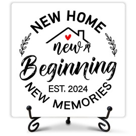 Housewarming Gifts, New Home New Beginning Memories Welcome Decorations, Special Home Gift Ideas for Family Couple, Decor for Living Room Bedroom Kitchen Bathroom 5 x 5 Inches-061