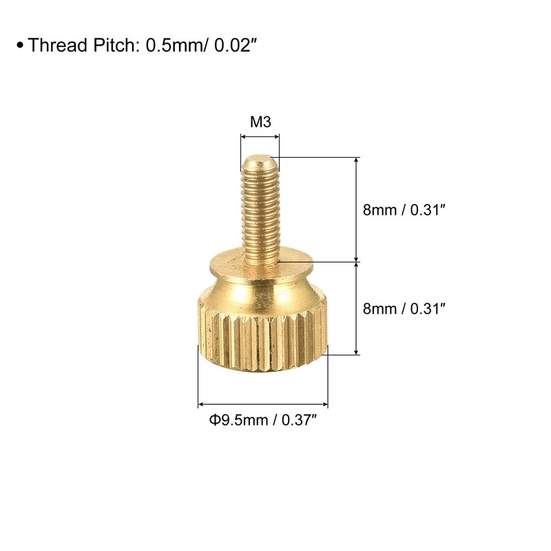 sourcing map 10Pcs Knurled Thumb Screws, M3x8mm Brass Shoulder Bolts