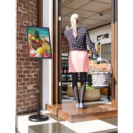 🥇 Retractable Sign Holder Stand 8.5x11 inch, Adjustable Floor Standing Sign Stand, Heavy Duty Signage Stand with Snap-Open Frame Display for Shopping Malls, Business Store, Restaurants (8.5x11inches (1 pack))