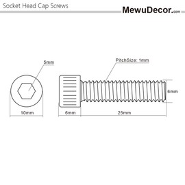 MewuDecor M6-1.0 x 25mm Socket Head Cap Screws Metric, Allen Socket Drive, Stainless Steel 18-8 (304), Full Thread, Bright Finish, Machine Thread, 20 PCS