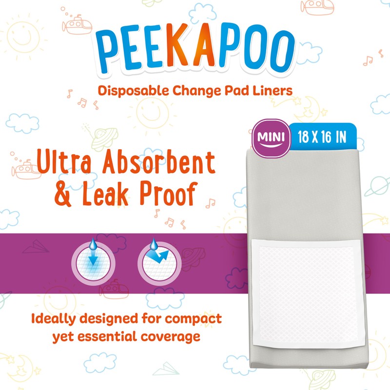 Peekapoo Mini - 100 Pack Disposable Changing Pads for Baby