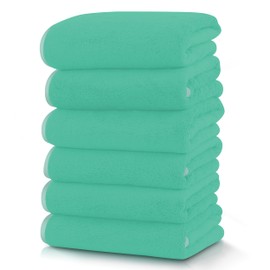 TENSTARS Silk Hemming Hand Towels for Bathroom - Quick Drying - Ultra Soft Microfiber Absorbent Towel for Bath Fitness, Gym, Shower, Hotel, and Spa - 16x28 Inch | Set of 6, Aqua Green