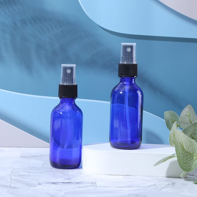 LUFEVRM 2oz Blue Glass Spray Bottles,Empty Small Perfume Travel Refillable