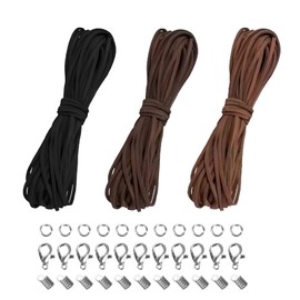 Funngy Leather Cord for Chains, 3 Pieces 10 m Leather Cord Leather Chain Men & Women Leather Cord for DIY Bracelet, Necklace & Crafts, High-Quality Leather Cord with 100 Pieces Clasp for Jewellery