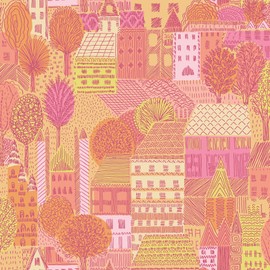 RoomMates Charming Village Pink & Orange Peel and Stick Wallpaper, RMWS1235