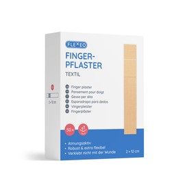 Finger Plasters Long – in Textile 2 cm x 12 cm – Pack of 50 – Beige – Finger Strips Long – Plaster Box – Wound Plasters – Plaster Strips